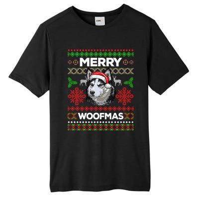 Merry Woofmas Ugly Sweater Christmas Siberian Husky Lover Gift Tall Fusion ChromaSoft Performance T-Shirt