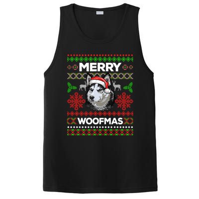 Merry Woofmas Ugly Sweater Christmas Siberian Husky Lover Gift PosiCharge Competitor Tank