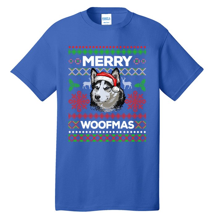 Merry Woofmas Ugly Sweater Christmas Siberian Husky Lover Gift Tall T-Shirt