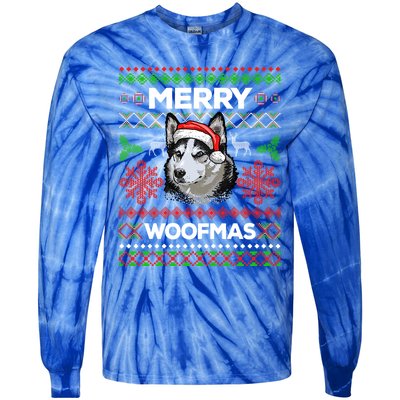 Merry Woofmas Ugly Sweater Christmas Siberian Husky Lover Gift Tie-Dye Long Sleeve Shirt