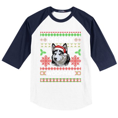 Merry Woofmas Ugly Sweater Christmas Siberian Husky Lover Gift Baseball Sleeve Shirt