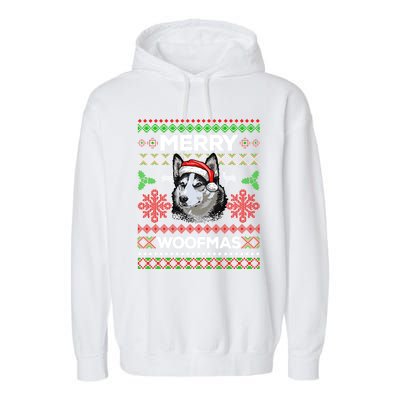 Merry Woofmas Ugly Sweater Christmas Siberian Husky Lover Gift Garment-Dyed Fleece Hoodie