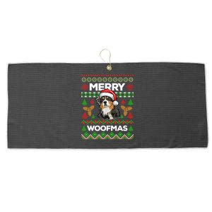 Merry Woofmas Ugly Sweater Christmas Australian Shepherd Gift Large Microfiber Waffle Golf Towel