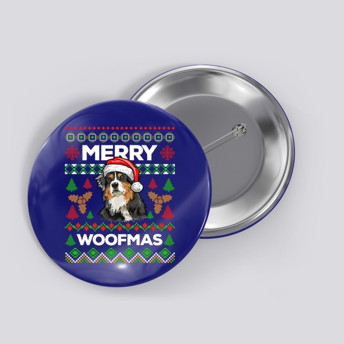 Merry Woofmas Ugly Sweater Christmas Australian Shepherd Gift Button