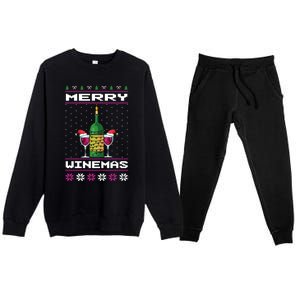 Merry Winemas Ugly Christmas Fun Gift Premium Crewneck Sweatsuit Set