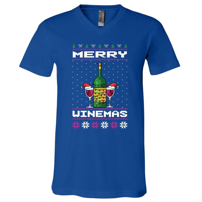 Merry Winemas Ugly Christmas Fun Gift V-Neck T-Shirt