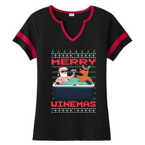 Merry Winemas Ugly Christmas Gift Ladies Halftime Notch Neck Tee