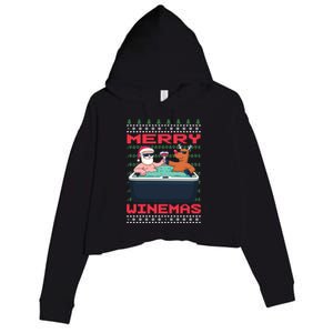 Merry Winemas Ugly Christmas Gift Crop Fleece Hoodie