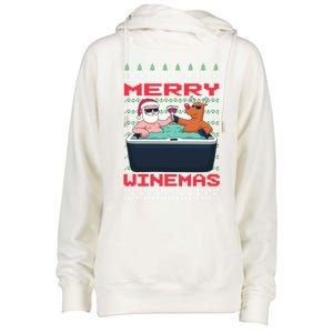 Merry Winemas Ugly Christmas Gift Womens Funnel Neck Pullover Hood