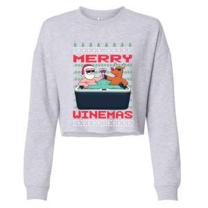 Merry Winemas Ugly Christmas Gift Cropped Pullover Crew