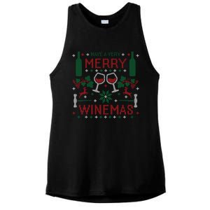 Merry Winemas Ugly Christmas Party Wine Lover Gift Great Gift Ladies PosiCharge Tri-Blend Wicking Tank