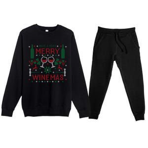 Merry Winemas Ugly Christmas Party Wine Lover Gift Great Gift Premium Crewneck Sweatsuit Set