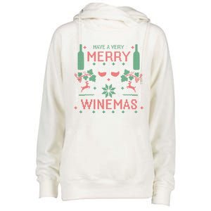 Merry Winemas Ugly Christmas Party Wine Lover Gift Great Gift Womens Funnel Neck Pullover Hood