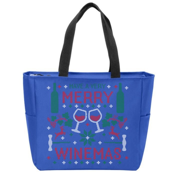 Merry Winemas Ugly Christmas Party Wine Lover Gift Great Gift Zip Tote Bag