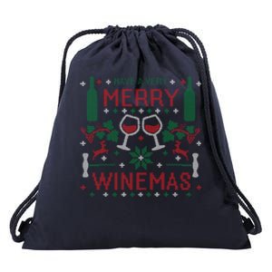 Merry Winemas Ugly Christmas Party Wine Lover Gift Great Gift Drawstring Bag