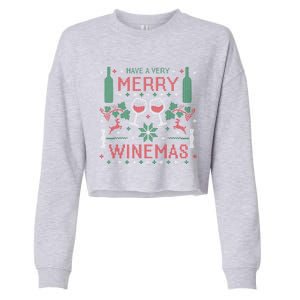 Merry Winemas Ugly Christmas Party Wine Lover Gift Great Gift Cropped Pullover Crew