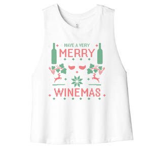 Merry Winemas Ugly Christmas Party Wine Lover Gift Great Gift Women's Racerback Cropped Tank