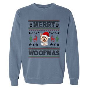 Merry Woofmas Ugly Christmas Yorkie Xmas Party Gift Garment-Dyed Sweatshirt