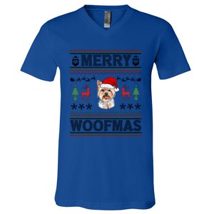 Merry Woofmas Ugly Christmas Yorkie Xmas Party Gift V-Neck T-Shirt