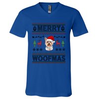 Merry Woofmas Ugly Christmas Yorkie Xmas Party Gift V-Neck T-Shirt