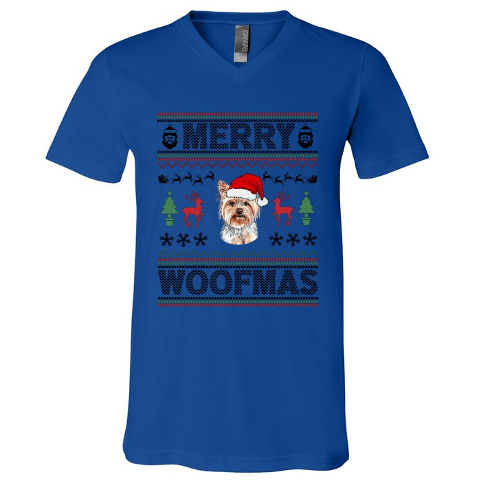 Merry Woofmas Ugly Christmas Yorkie Xmas Party Gift V-Neck T-Shirt