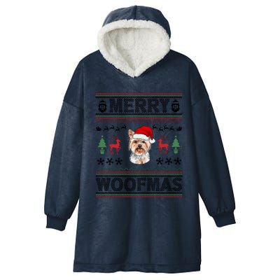 Merry Woofmas Ugly Christmas Yorkie Xmas Party Gift Hooded Wearable Blanket