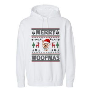 Merry Woofmas Ugly Christmas Yorkie Xmas Party Gift Garment-Dyed Fleece Hoodie