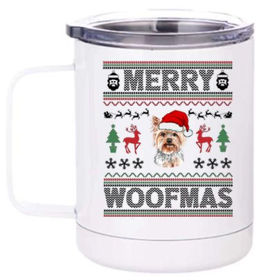 Merry Woofmas Ugly Christmas Yorkie Xmas Party Gift 12 oz Stainless Steel Tumbler Cup