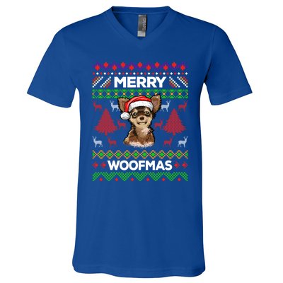 Merry Woofmas Ugly Sweater Christmas Chihuahua Lover Gift Cool Gift V-Neck T-Shirt