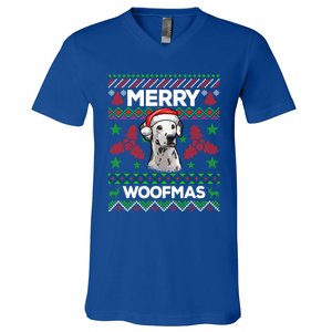 Merry Woofmas Ugly Sweater Christmas Dalmatian Lover Gift V-Neck T-Shirt