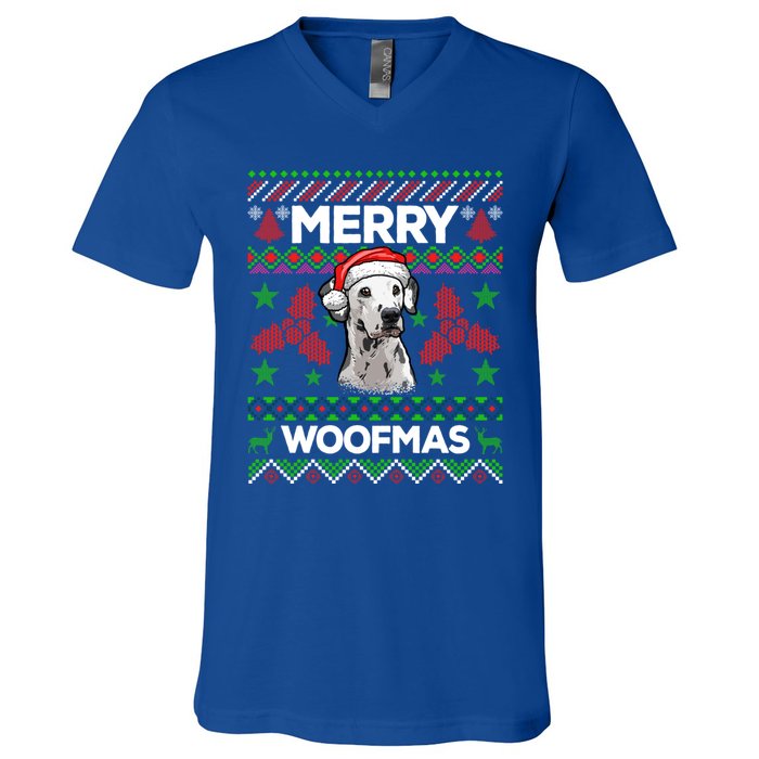 Merry Woofmas Ugly Sweater Christmas Dalmatian Lover Gift V-Neck T-Shirt