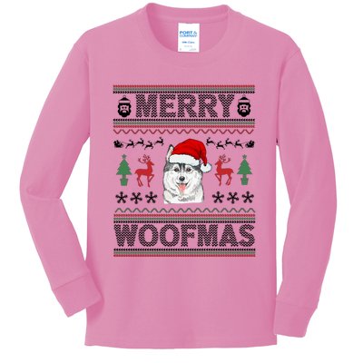 Merry Woofmas Ugly Christmas Husky Xmas Party Gift Kids Long Sleeve Shirt