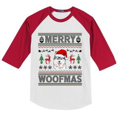 Merry Woofmas Ugly Christmas Husky Xmas Party Gift Kids Colorblock Raglan Jersey