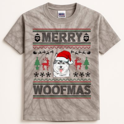 Merry Woofmas Ugly Christmas Husky Xmas Party Gift Kids Tie-Dye T-Shirt