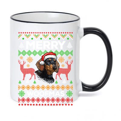 Merry Woofmas Ugly Sweater Christmas Dachshund Lover Gift 11oz Black Color Changing Mug