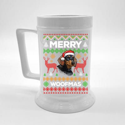 Merry Woofmas Ugly Sweater Christmas Dachshund Lover Gift Beer Stein