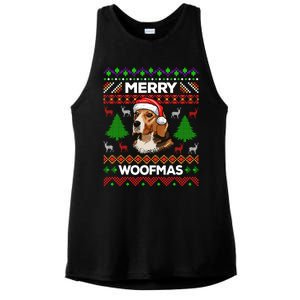 Merry Woofmas Ugly Christmas Beagle Lover Gift Ladies PosiCharge Tri-Blend Wicking Tank