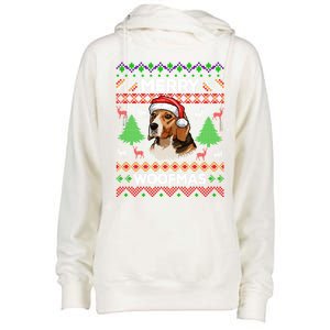 Merry Woofmas Ugly Christmas Beagle Lover Gift Womens Funnel Neck Pullover Hood