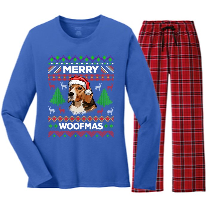 Merry Woofmas Ugly Christmas Beagle Lover Gift Women's Long Sleeve Flannel Pajama Set 