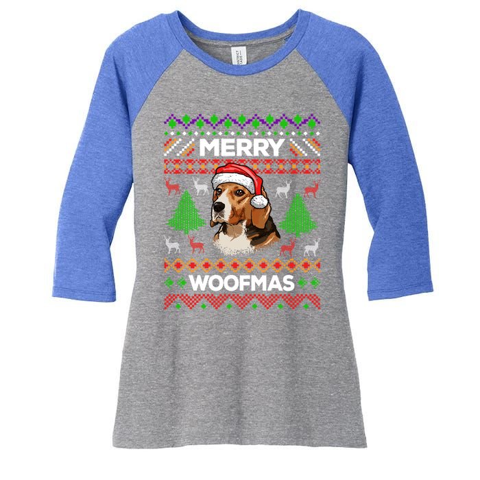 Merry Woofmas Ugly Christmas Beagle Lover Gift Women's Tri-Blend 3/4-Sleeve Raglan Shirt