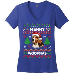 Merry Woofmas Ugly Christmas Beagle Lover Gift Women's V-Neck T-Shirt