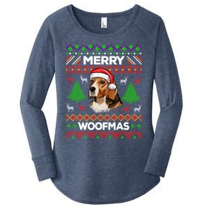 Merry Woofmas Ugly Christmas Beagle Lover Gift Women's Perfect Tri Tunic Long Sleeve Shirt