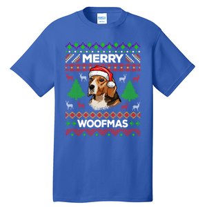 Merry Woofmas Ugly Christmas Beagle Lover Gift Swea Tall T-Shirt