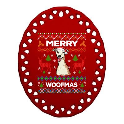 Merry Woofmas Ugly Sweater Christmas Greyhound Lover Gift Great Gift Ceramic Oval Ornament