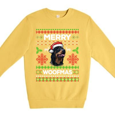 Merry Woofmas Ugly Sweater Christmas Rottweiler Lover Gift Premium Crewneck Sweatshirt