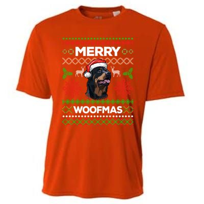 Merry Woofmas Ugly Sweater Christmas Rottweiler Lover Gift Cooling Performance Crew T-Shirt