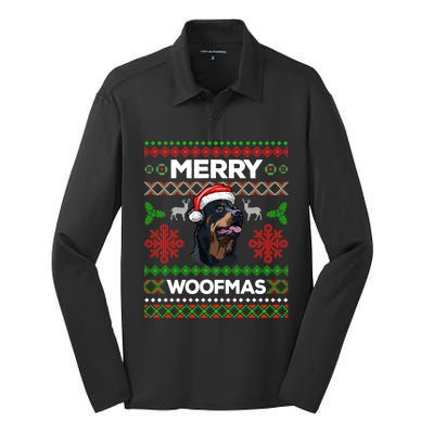 Merry Woofmas Ugly Sweater Christmas Rottweiler Lover Gift Silk Touch Performance Long Sleeve Polo