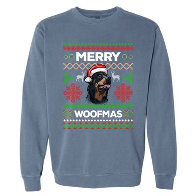 Merry Woofmas Ugly Sweater Christmas Rottweiler Lover Gift Garment-Dyed Sweatshirt