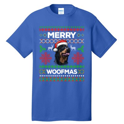 Merry Woofmas Ugly Sweater Christmas Rottweiler Lover Gift Tall T-Shirt