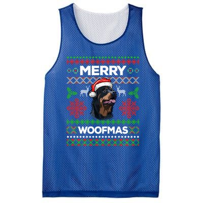 Merry Woofmas Ugly Sweater Christmas Rottweiler Lover Gift Mesh Reversible Basketball Jersey Tank